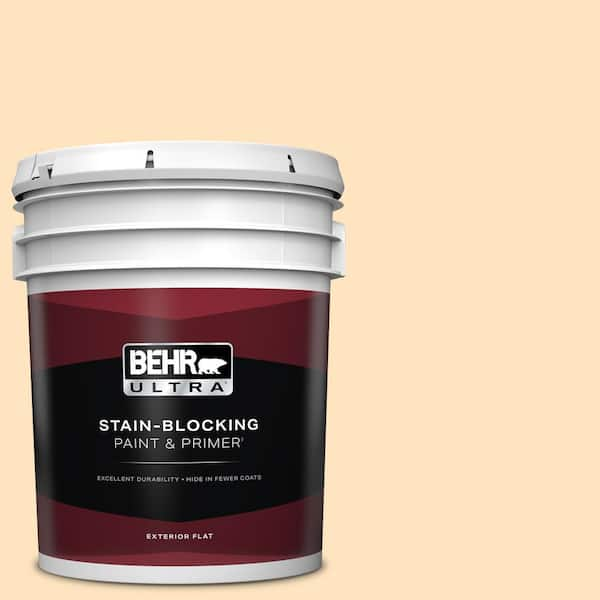 BEHR ULTRA 5 gal. #320C-2 Cream Yellow Flat Exterior Paint & Primer