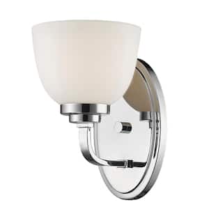 Ashton 6 in. 1-Light Chrome Wall Sconce Light with Matte Opal Glass Shade with No Bulbs Included