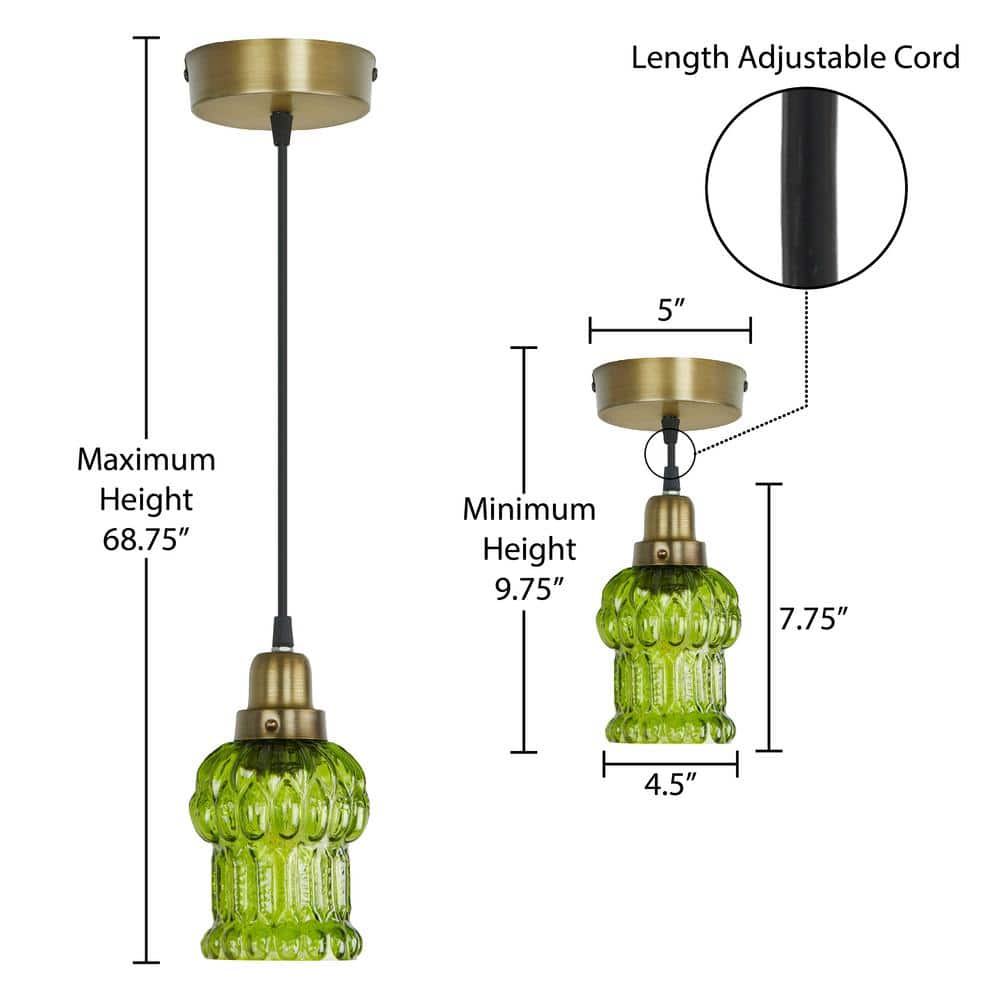 Green and Gold Glass Pendant Light with Adjustable Cord