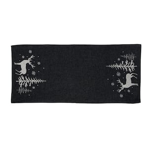 0.1 in. H x 16 in. W x 36 in. D Deer In Snowing Forest Double Layer Christmas Table Runner in Dark Gray