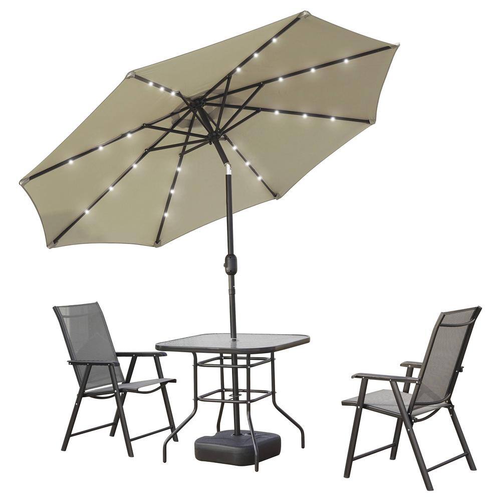 Sierra 9 ft Cream Outdoor Patio Umbrella with Solar LED Lights