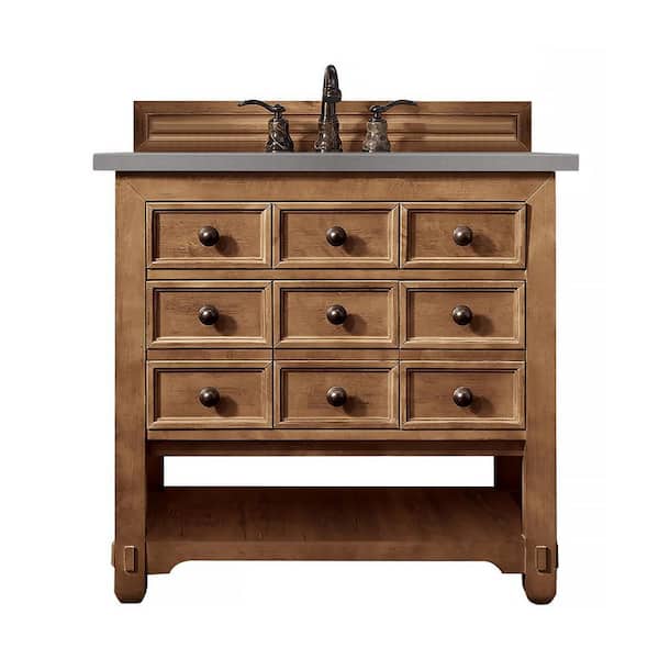 James Martin Vanities Malibu 36 in. W x 23.5 in.D x 35.3 in. H Single Bath Vanity in Honey Alder with Quartz Top in Grey Expo