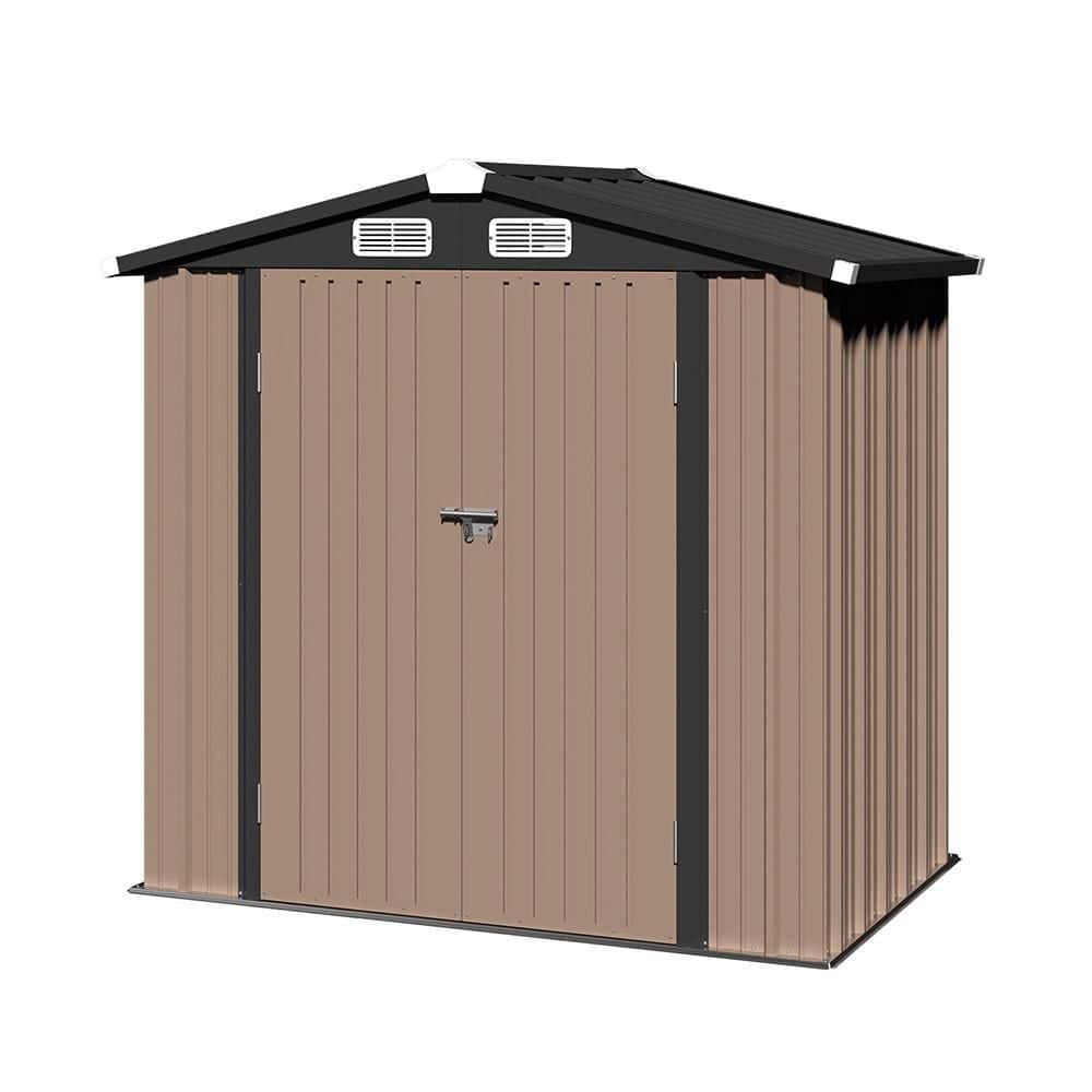 Tinsdaros Sizzim 6 ft. W x 4 ft. D Brown Metal Shed with Lockable Door and