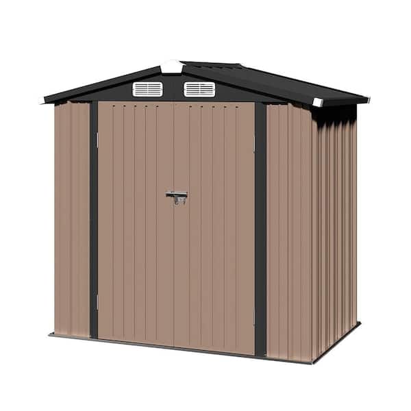 Sizzim 6 ft. W x 4 ft. D Brown Metal Shed with Lockable Door and