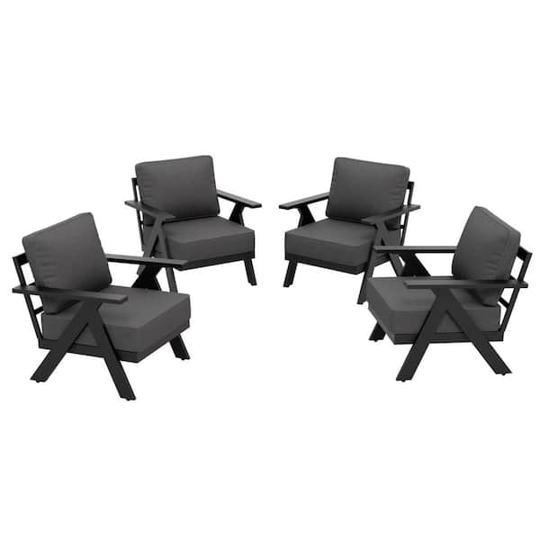 All-Weather Aluminum Garden Outdoor Patio Furniture Metal Lounge Chairs with Gray Cushions (Set of 4)