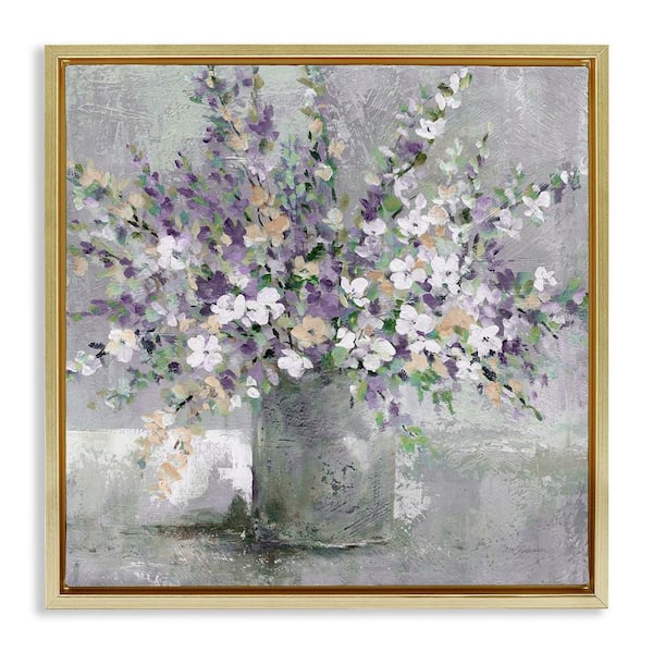 Stupell Industries Blossoming Aster Flower Bouquet by Carol Robinson 1-Piece Gold Floater Frame Nature Graphic Art print 18 in. x 18 in.