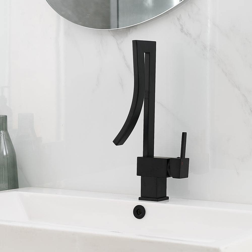 Matte Black Modern High-Arc Single Handle Bathroom Faucet