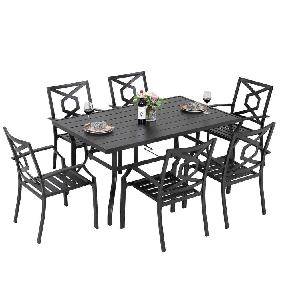 Nuu Garden 7Piece Patio Dining Set Outdoor Furniture Set with Rectangle Table with Umbrella