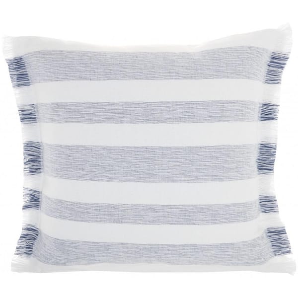 HomeRoots Jordan Navy Striped Cotton 18 in. X 18 in. Throw Pillow