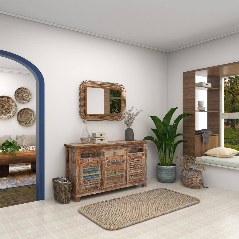 Brown Handmade Woven Rattan Rectangular Full Length Wall Mirror