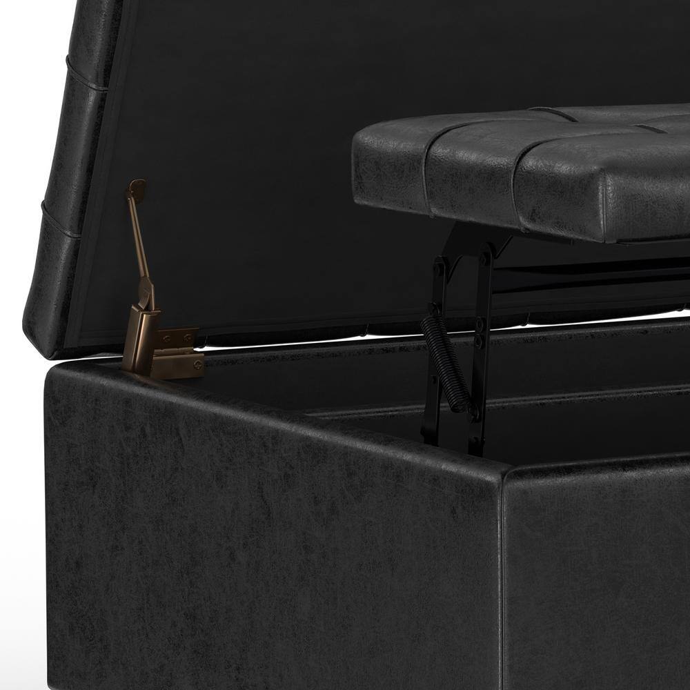 Harrison Distressed Black Tufted Faux Leather Storage Ottoman