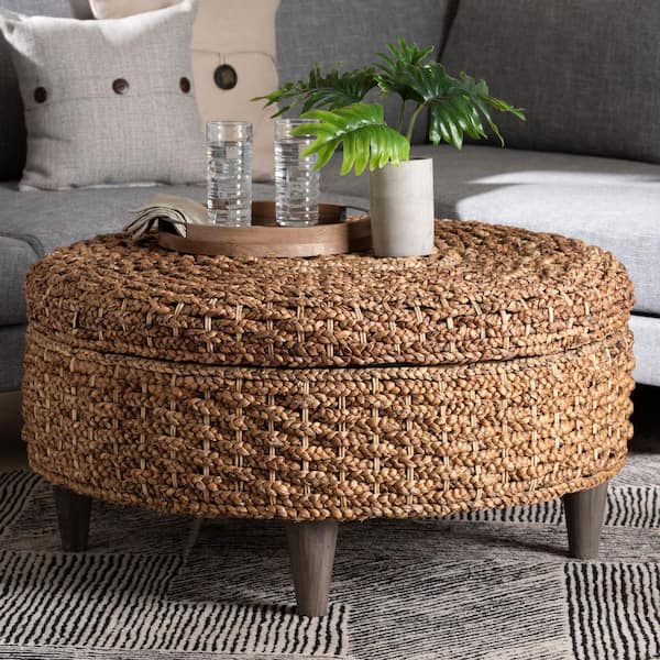 Bailey Natural Brown Seagrass Round Ottoman