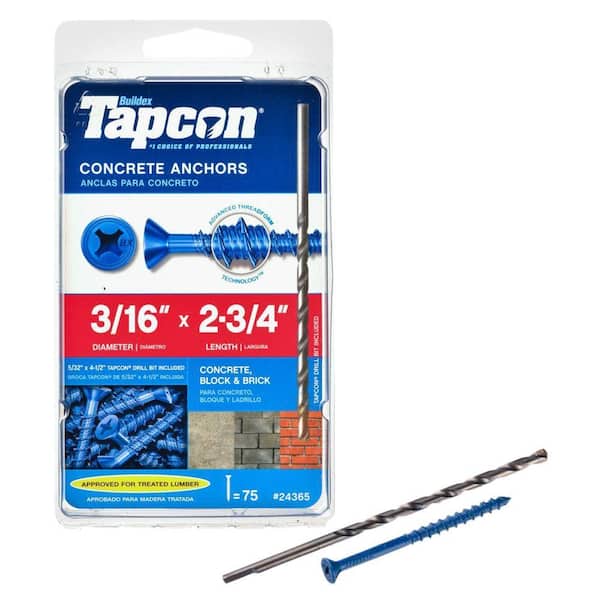 Tapcon 3/16 in. x 2-3/4 in. Phillips Flat Head Concrete Anchors (75-Pack)