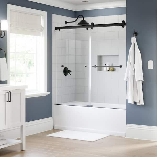 Delta LuxeTrack Greydon 60 in. W x 60-1/4 in. H Frameless Sliding Tub Door in Matte Black with 6mm Clear Glass