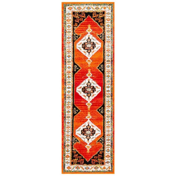 Vintage Hamadan 2 ft. x 8 ft. Orange/Ivory Abstract Medallion Runner Rug