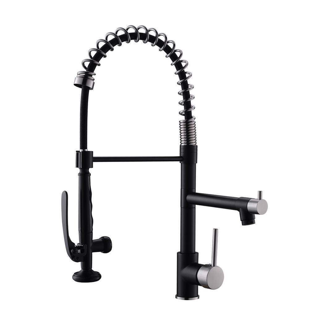 Single Handle Pull Down Sprayer Kitchen Faucet with Pot Filler in Matte Bla