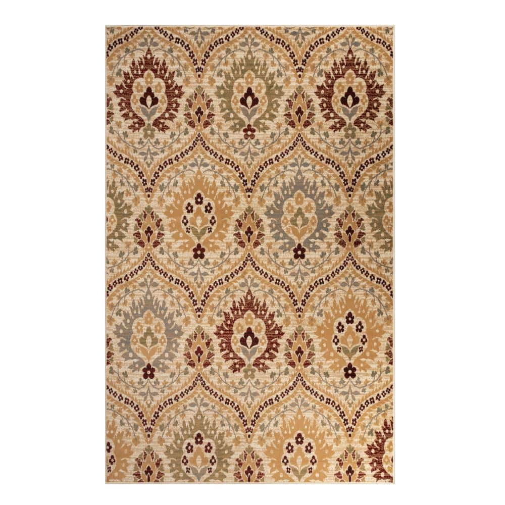 SUPERIOR Augusta Camel 6 ft. x 9 ft. Oriental Floral Non-Slip Area Rug ...