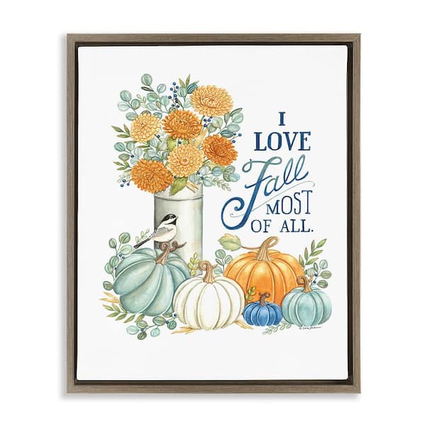 Stupell Industries Love Fall Still Life by Deb Strain 1-Piece Floater Frame Graphic Print Nature Poster Art Print 31 in. x 25 in.