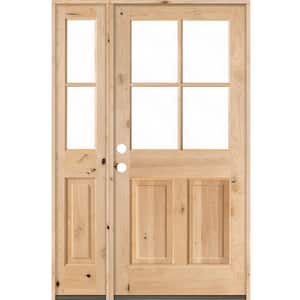 50 in. x 80 in. Knotty Alder Right-Hand/Inswing 4-Lite Clear Glass Unfinished Wood Prehung Front Door/Left Sidelite