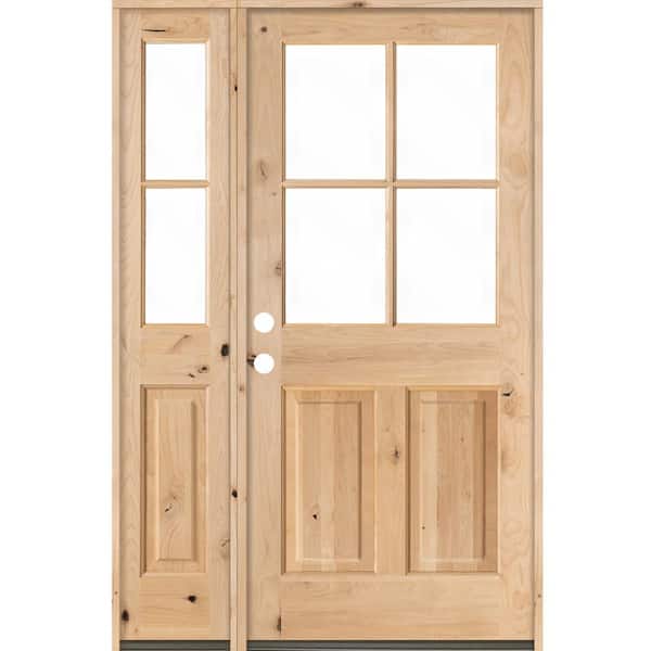 Krosswood Doors 50 in. x 80 in. Knotty Alder Right-Hand/Inswing 4-Lite Clear Glass Unfinished Wood Prehung Front Door/Left Sidelite