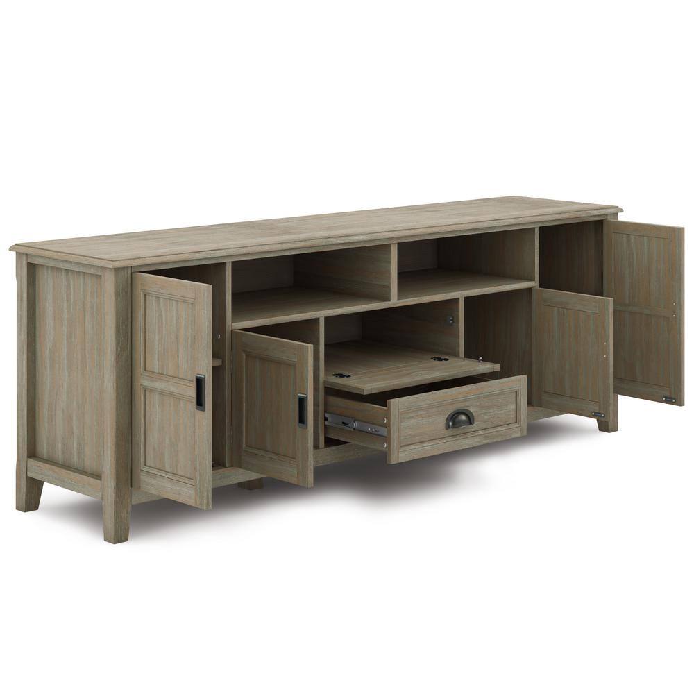 Burlington Solid Pine 72" TV Media Stand in Distressed Grey with Cabinet