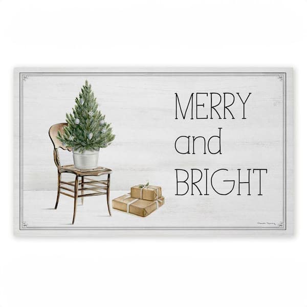 Winter in Aspen Merry and Bright White 18 in. x 30 in. Polyester Non-Slip Outdoor Door Mat