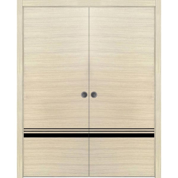 Sartodoors 72 in. x 80 in. 2 Panel Natural Veneer Finished Solid Wood with Honeycomb Sliding Door with Hardware