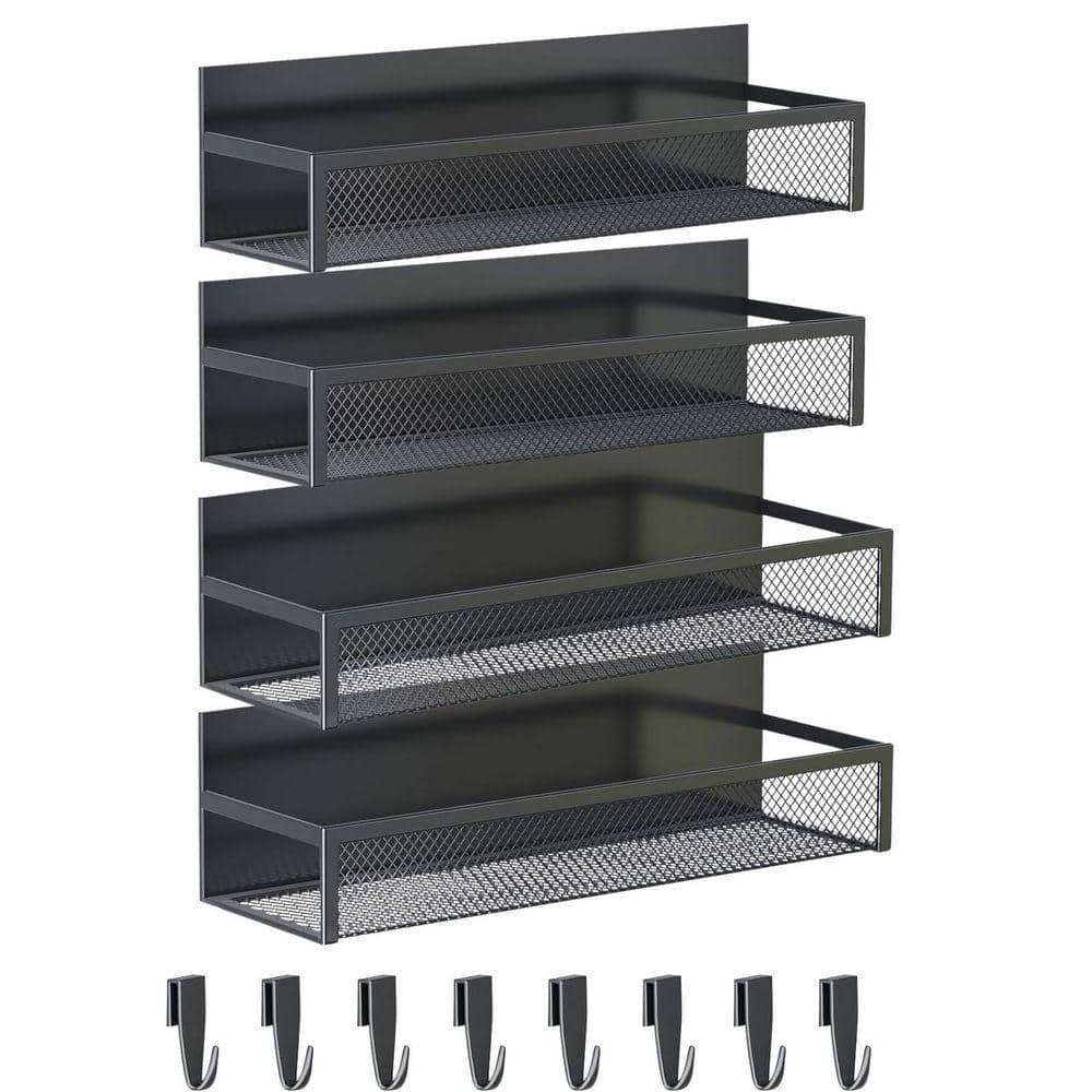 Magnetic Kitchen Racks Lynzavix 4 Shelves Black Magnetic Mount Kitchen Organizer Spice Rack ...