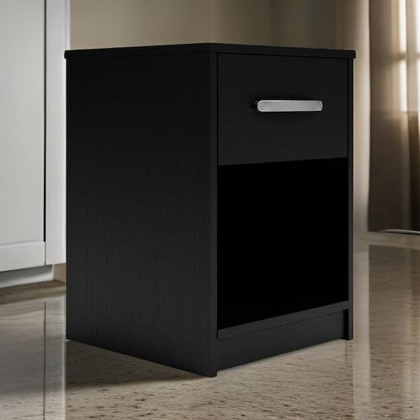 Benjara Finny Matte Black 1-Drawer 19.63 in. W Nightstand