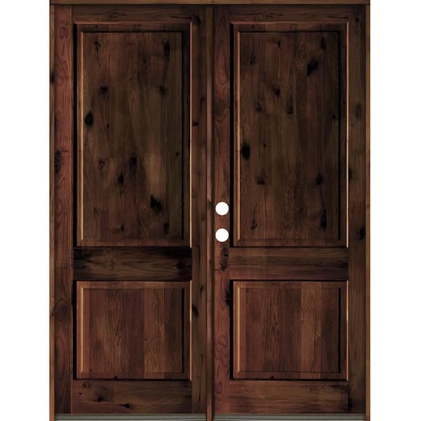 Krosswood Doors 72 in. x 96 in. Rustic Knotty Alder 2-Panel Square Top Red Mahogany Stain Right-Hand Wood Double Prehung Front Door