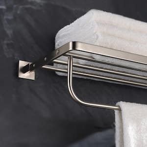 Aura Bathroom Towel Rack with Towel Bar in Brushed Nickel