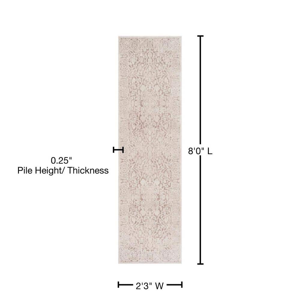 Beige/Cream Floral Hand-knotted Synthetic Runner Area Rug