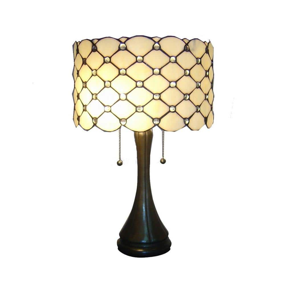 Warehouse Of Tiffany 24 In Antique Bronze Modern Stained Glass Table Lamp With Pull Chain Tf7048tl The Home Depot