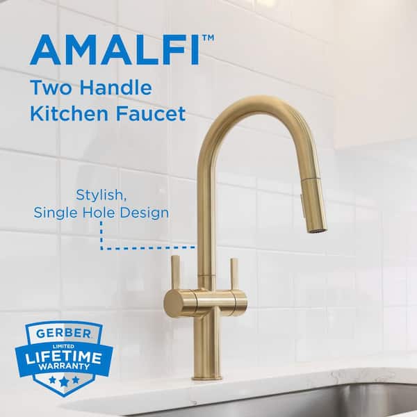 Amalfi Brushed Bronze 17.25 in. 2-Handle Pull Down Sprayer Kitchen Faucet with 360° Swivel