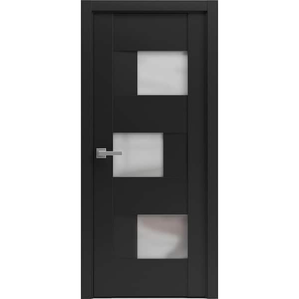 Sartodoors 6933 42 in. x 80 in. Right-Hand/Inswing Solid Frosted Glass Black Matte Single Prehung Interior Door with Hardware