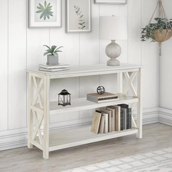 Boraam Jamestown 42 in. White Wash Standard Rectangle Wood Console Table with Shelves