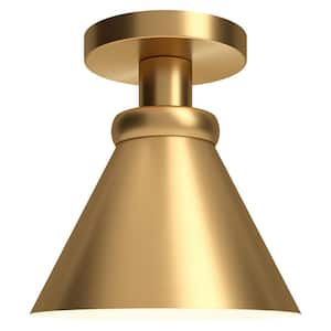 Zeno 8.63 in. Brushed Brass Semi Flush Mount with Metal Shade