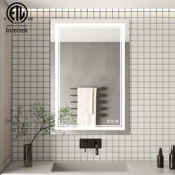 20 in. W x 28 in. H Bright Rectangular Frameless Anti-Fog LED Light Wall Bathroom Vanity Mirror in Tempered Glass
