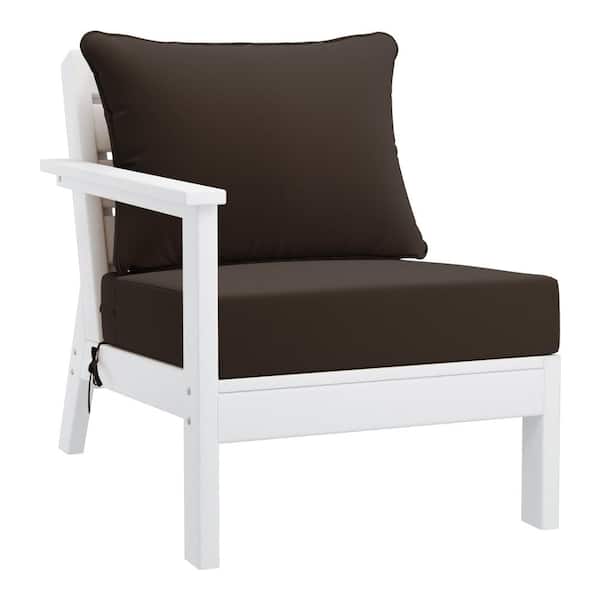 Westin Outdoor Birchwood Outdoor Patio Deep Seating Left Facing Arm HDPE Lounge Chair in White with Brown Cushions