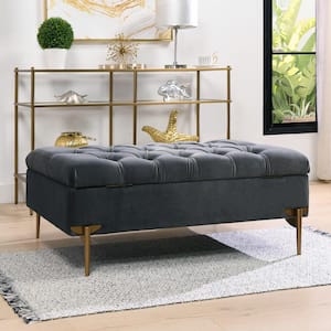 Estelle 42 in. Steel Gray Performance Velvet Upholstered Storage Bench Cocktail Ottoman