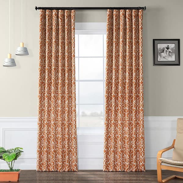 Exclusive Fabrics & Furnishings Nouveau Rust Geometric Room Darkening Curtain - 50 in. W x 108 in. L Rod Pocket with Back Tab Single Curtain Panel