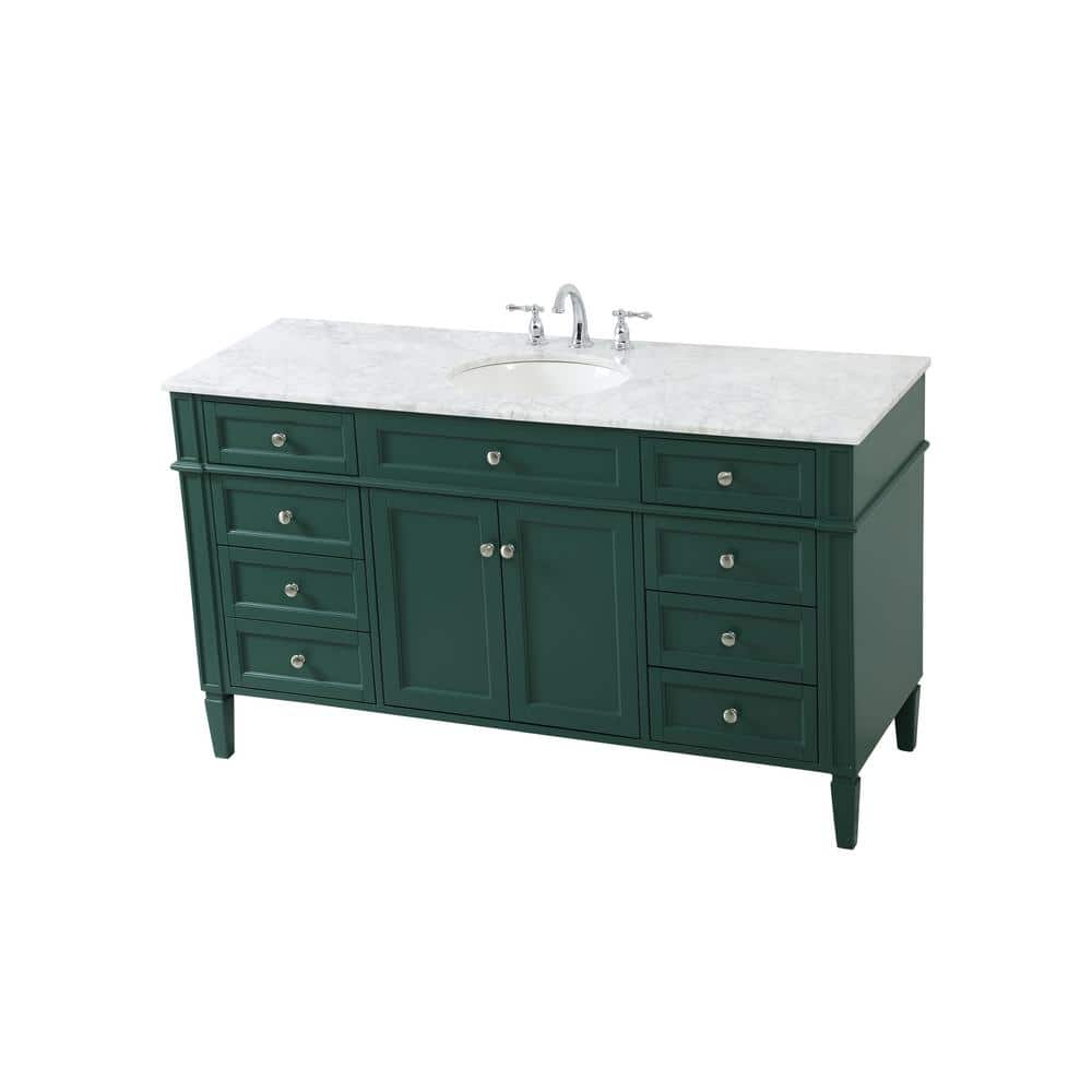 Green Solid Wood and Marble Single Bathroom Vanity