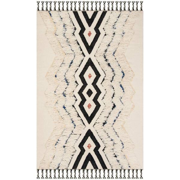 SAFAVIEH Kenya Ivory/Black Blue 6 ft. x 9 ft. Geometric Area Rug