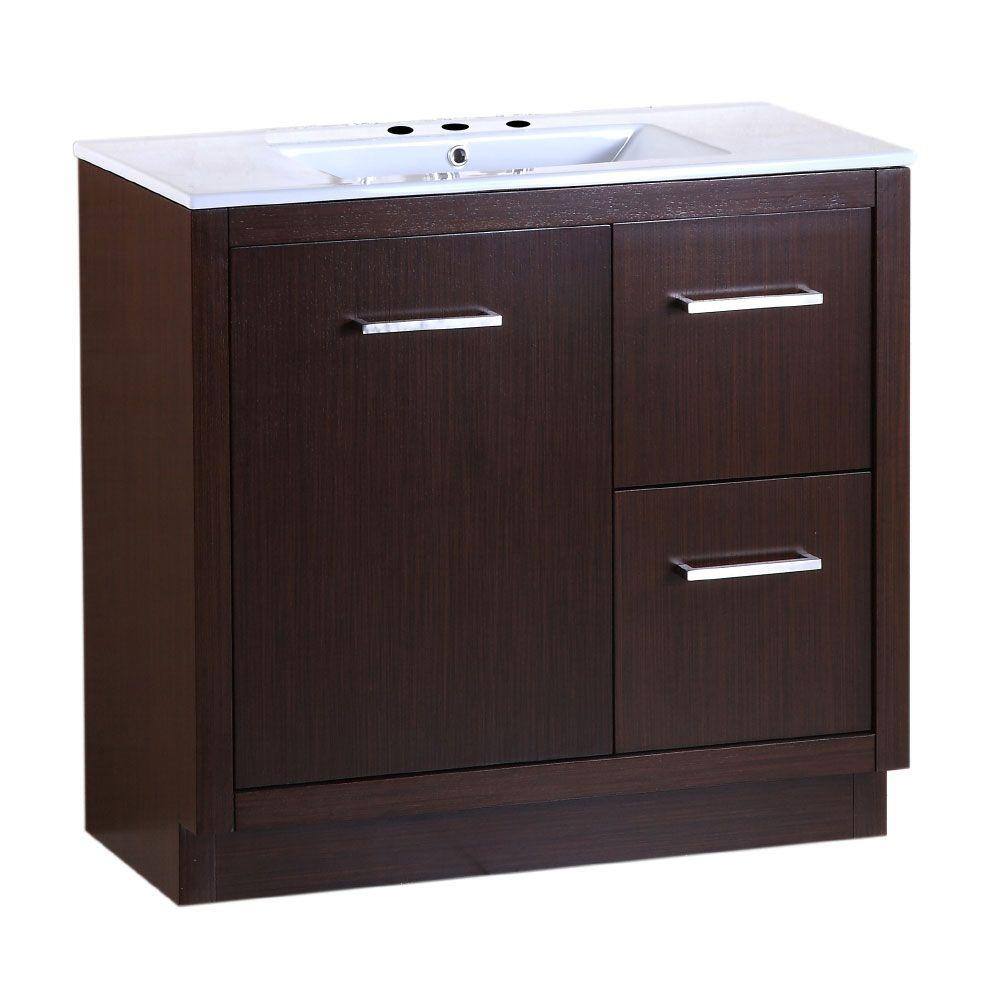 Cudahy 36 in. W x 18 in. D x 33.5 in. H Single Vanity in Wenge with Ceramic Vanity Top in White with White Basin price history on PriceWatchPro