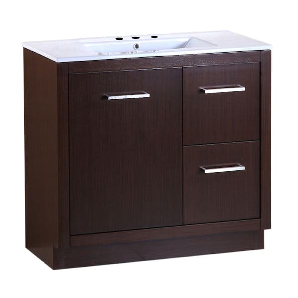 Bellaterra Home Cudahy 36 in. W x 18 in. D x 33.5 in. H Single Vanity in Wenge with Ceramic Vanity Top in White with White Basin