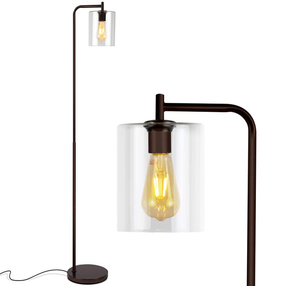 Bronze Industrial Floor Lamp with Glass Shade and Edison Bulb