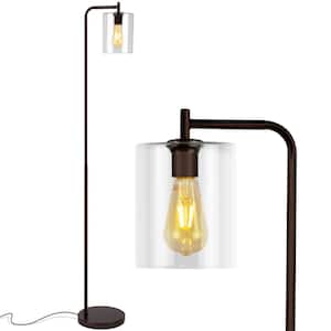 Elizabeth 66 in. Oil Brushed Bronze Industrial 1-Light LED Energy Efficient Floor Lamp with Glass Cylinder Shade
