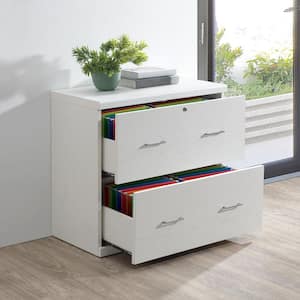 Alpine 2-Drawer White Finish Wood 30 in. W Lateral File Cabinet with Lockdowel Fastening System