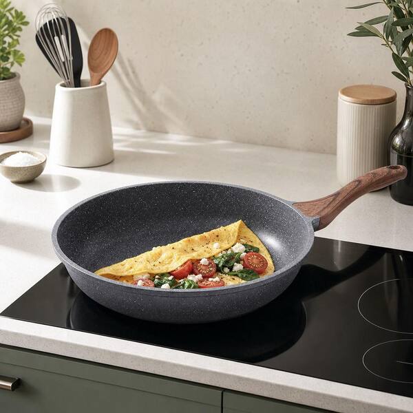 Numhew 9.5 in. Cast Aluminum Nonstick Frying Pan, Swiss Granite