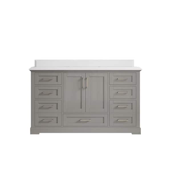 Willow Collections Boston 60 in. W x 22 in. D x 36 in. H Single Sink Bath Vanity in Elephant Gray with 1.5 in. White Quartz Top
